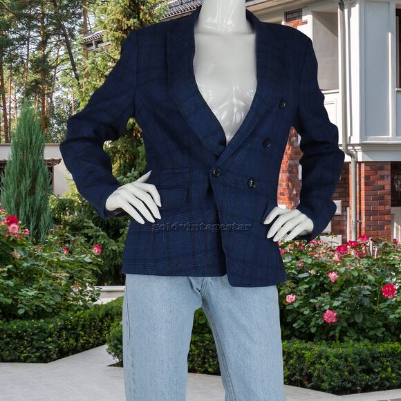 Womens Banana Republic Plaid Blue Career Work Office Blazer Suit Jacket 10 M - Picture 2 of 13